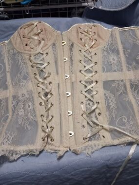 Adore Me Cream Lace Underbust Corset with Front Busk